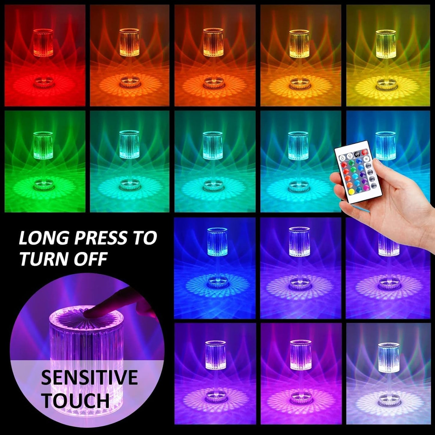 Crystal Lamp,16 Color Changing RGB Touch Lamp,Rechargeable Diamond Table Lamp for Bedroom Living Room,Party Dinner Decor Creative Lights