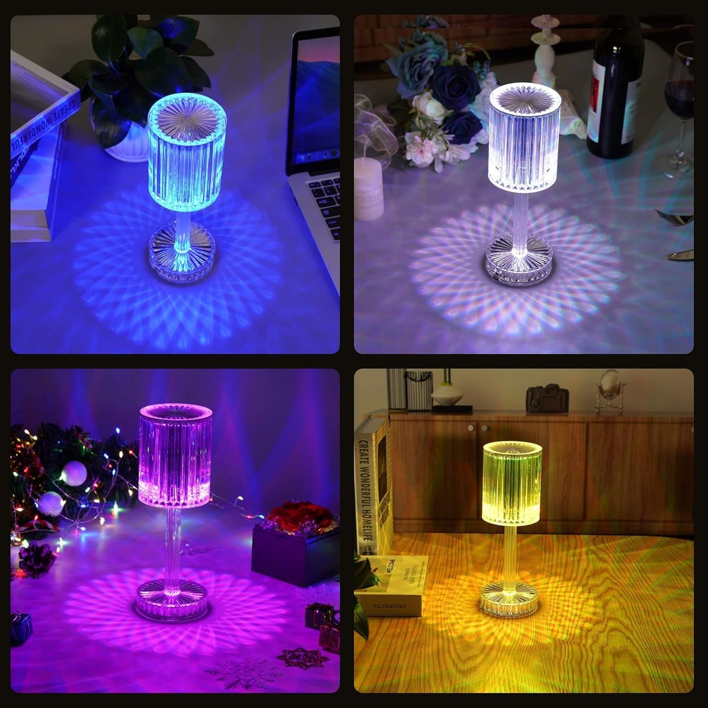 Crystal Lamp,16 Color Changing RGB Touch Lamp,Rechargeable Diamond Table Lamp for Bedroom Living Room,Party Dinner Decor Creative Lights