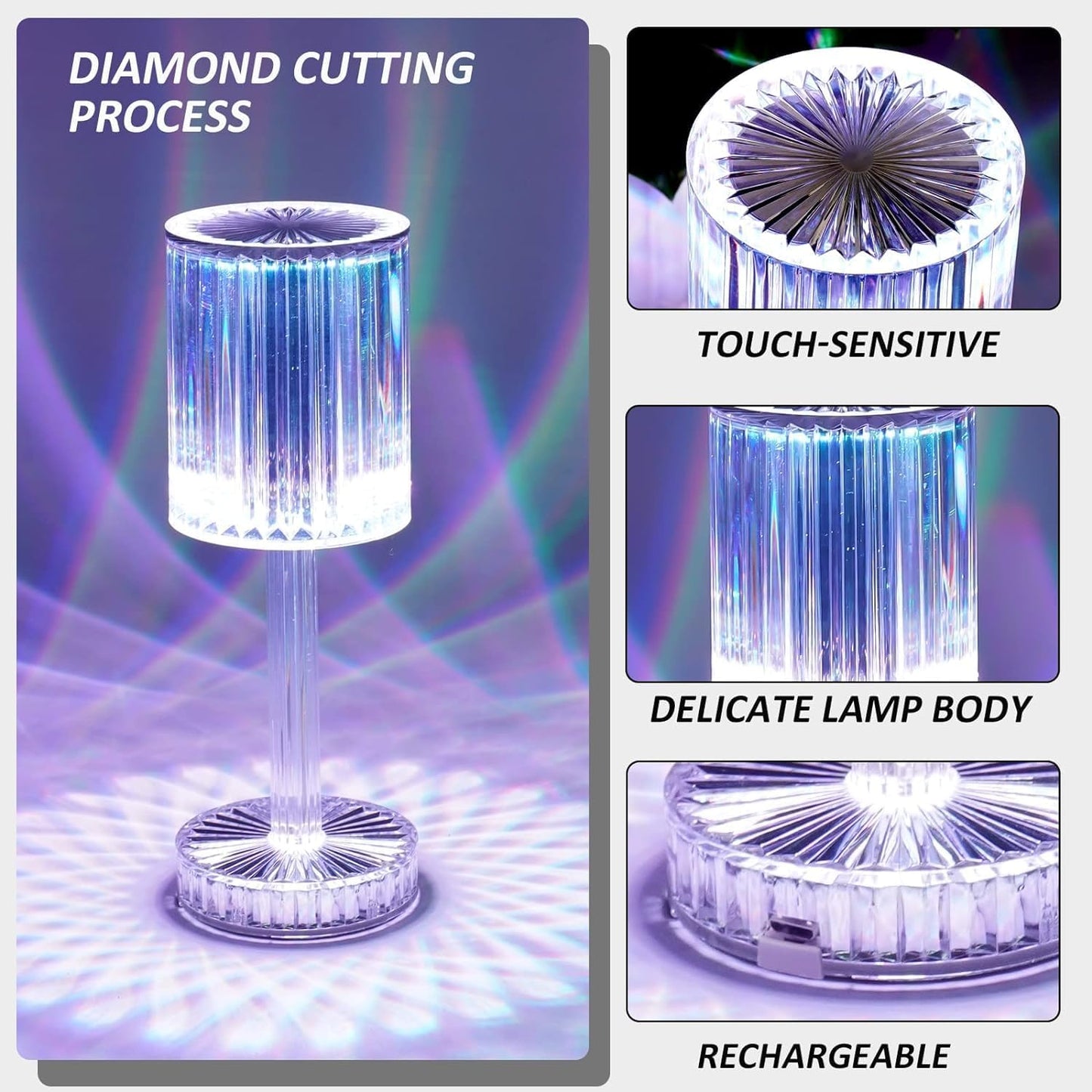 Crystal Lamp,16 Color Changing RGB Touch Lamp,Rechargeable Diamond Table Lamp for Bedroom Living Room,Party Dinner Decor Creative Lights