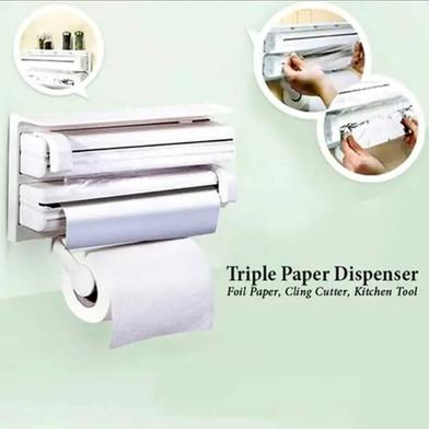 Triple Paper Dispenser For Kitchen Roll, Cling Film And Aluminum Foil 3 In 1